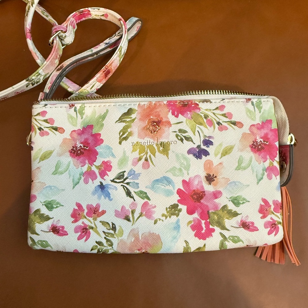 Nanette Lepore Pink and Green Floral Crossbody Bag